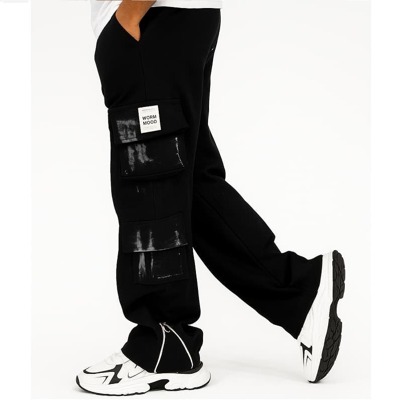 شلوار کارگو شش جیب پایین زیپ مدل sami-مشکی